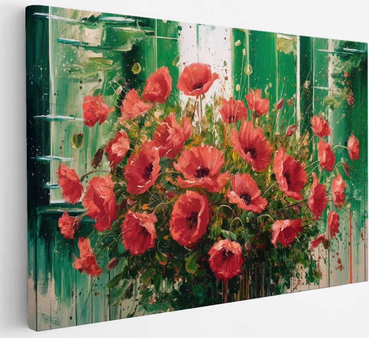 Saammp Canvas Schilderij - Rode bloemen - Abstract - Landschap - Natuur - 30x20 - Foto op canvas - Wanddecoratie - Muurdecoratie Woonkamer - Slaapkamer decoratie - Canvas Print Multicolor