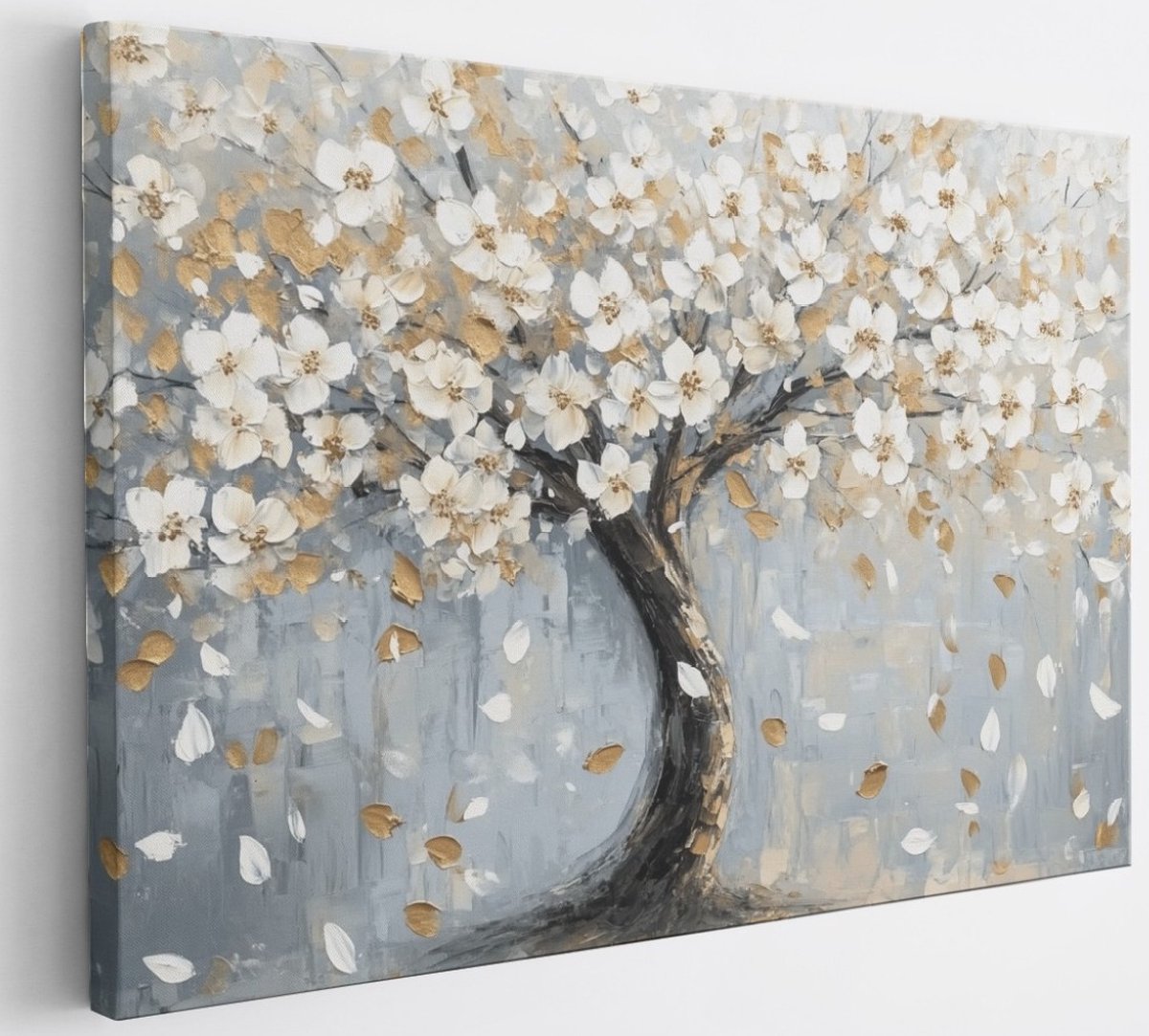 Saammp Canvas Schilderij - Boom met witte bloemen - Abstract - 30x20 - Foto op canvas - Wanddecoratie - Muurdecoratie Woonkamer - Slaapkamer decoratie - Canvas Print Multicolor