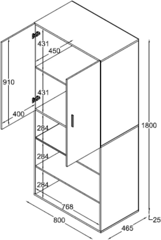 Armoire - meuble de rangement - étagères - largeur 80 cm - blanc