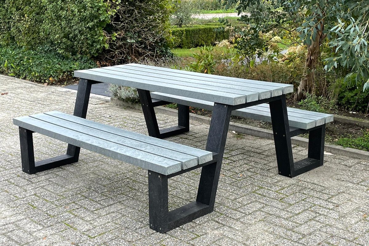 Rockwood® Picknicktafel Zwaar Kunststof Rond Zeshoekig - Mineral Grey 2.50m Naturel