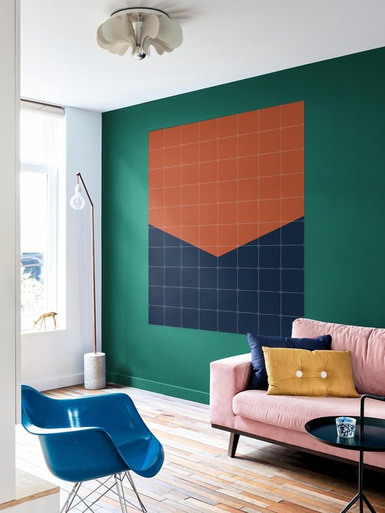 IXXI Color blocking - Orange Blue, Allon Dery - 80 x 100 cm - Support de suspension gratuit - Grande décoration murale et posters - Design graphique, Géométrique