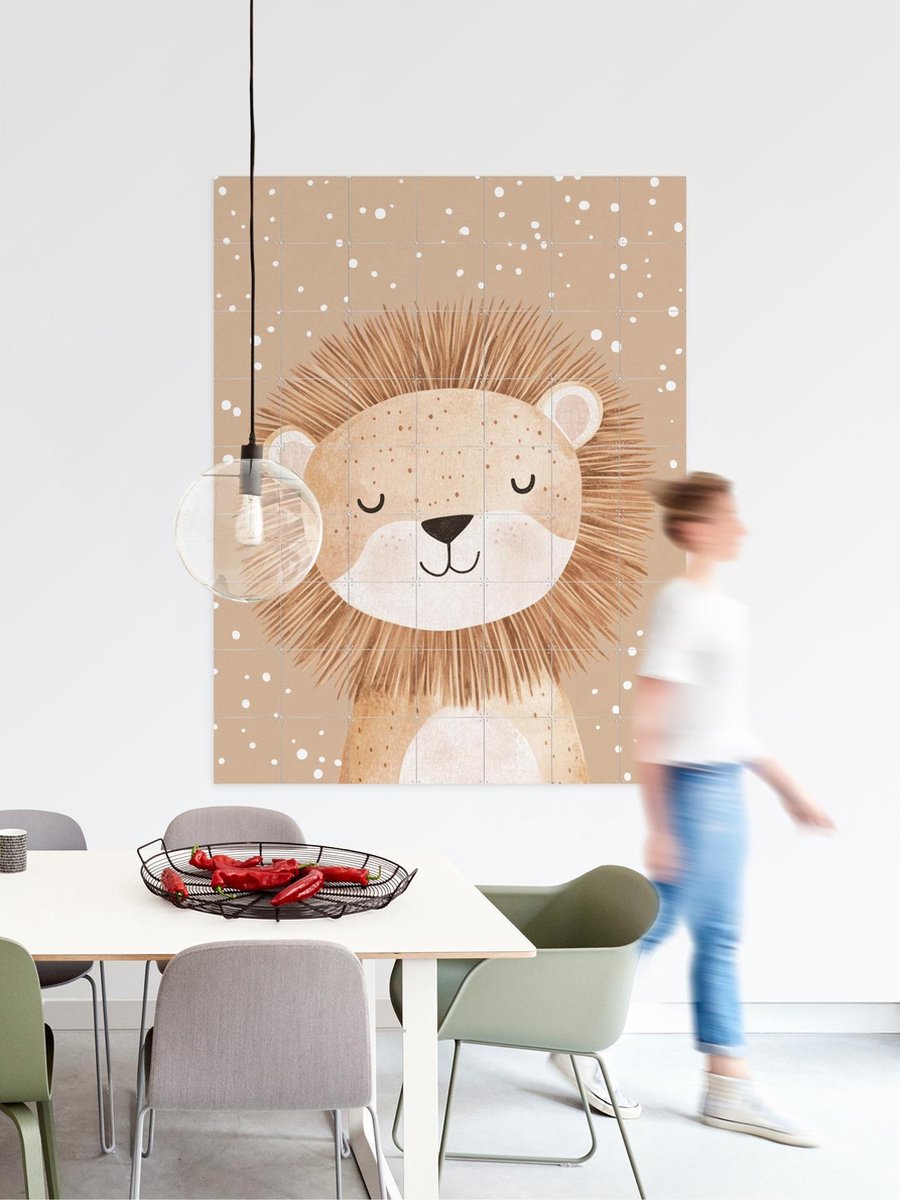 IXXI Happy Lion, Treechild & Various - 80 x 100 cm - Gratis ophangtool - Grote wanddecoratie en posters - Speels, Kleurrijk, Illustraties, Cartoonesk