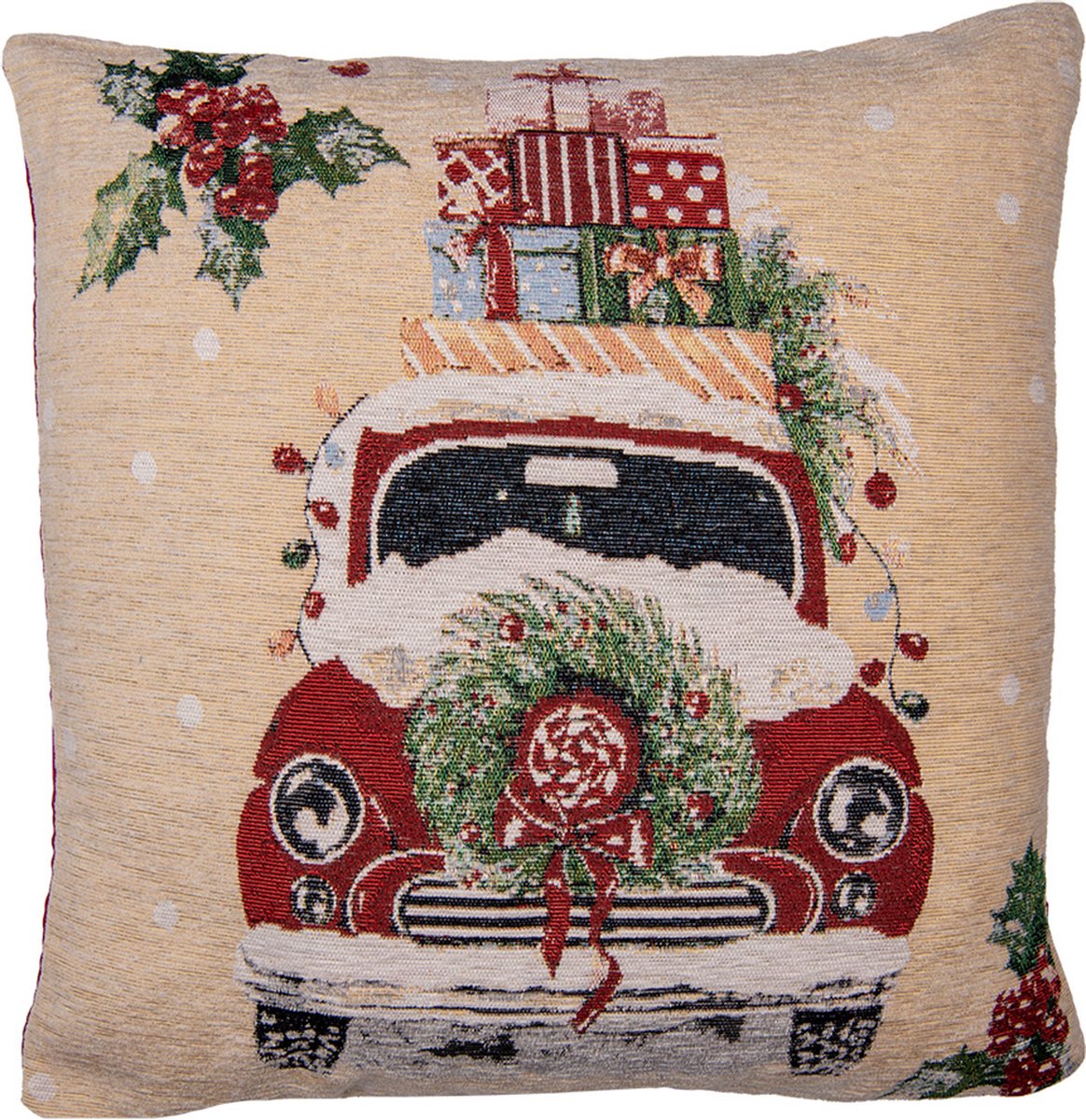 Clayre & Eef Kussenhoes 44x44 cm Beige Polyester Kerst