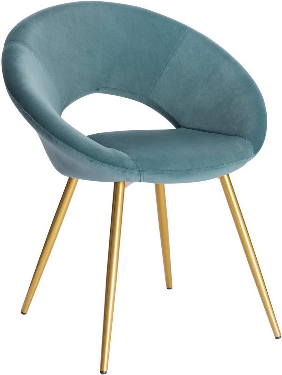Bolt Edge Luxe Velvet Eetkamerstoel - Turquoise - Met armleuning - Vergaderstoel - Gouden metalen poten - Set van 1 - Zithoogte 47cm