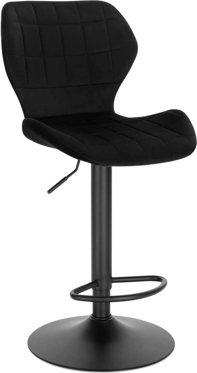 Bolt Edge Barkruk - Zwart Industrial Design - Velvet Barstoel met Rugleuning - Verstelbare Hoogte - Set van 1 - Keukenstoel
