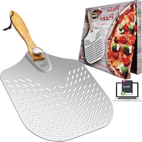 Draaibare Professionele Pizzaschep, Van Hard Geanodiseerd Aluminium Geperforeerd Metaal Korte Kleine Ronde Broodschep Voor Huisgemaakt Pizzabrood 20 Cm