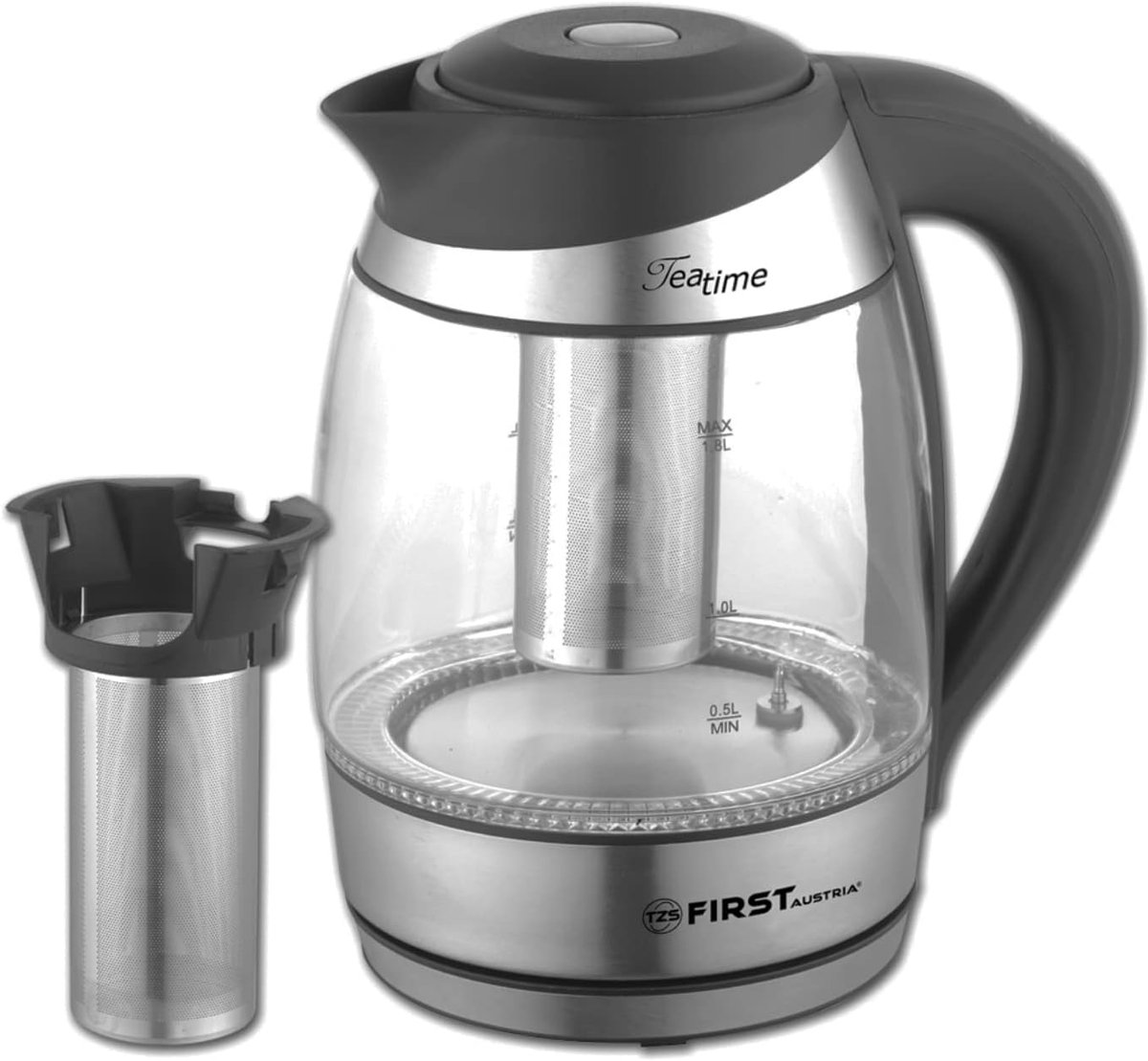 Roestvrijstalen glazen waterkoker met temperatuurinstelling en LED-verlichting - 1,8 liter, 2200 W