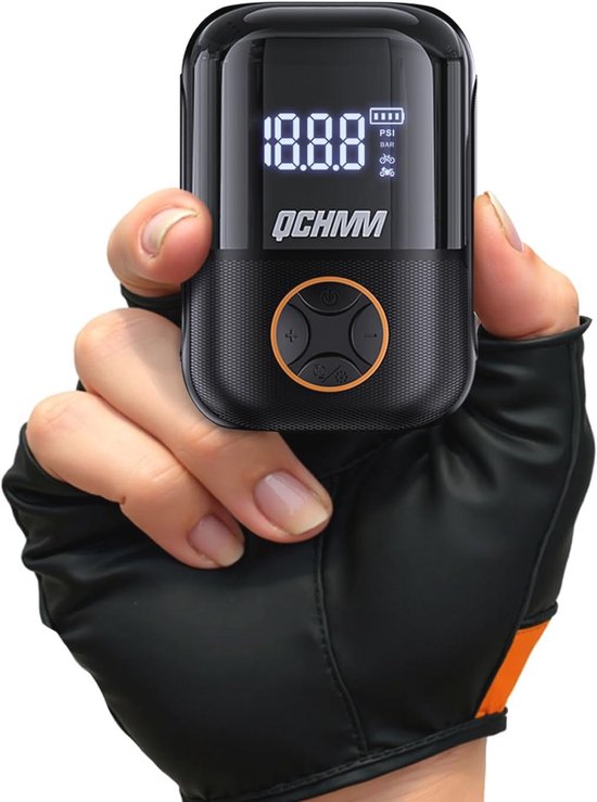 Woowind BP188 Elektrische Fietspomp met drukmeter, 120PSI/8,3BAR Bandenpomp met Schrader, Presta en Dunlop Ventieladapters (BP188-Zwart
