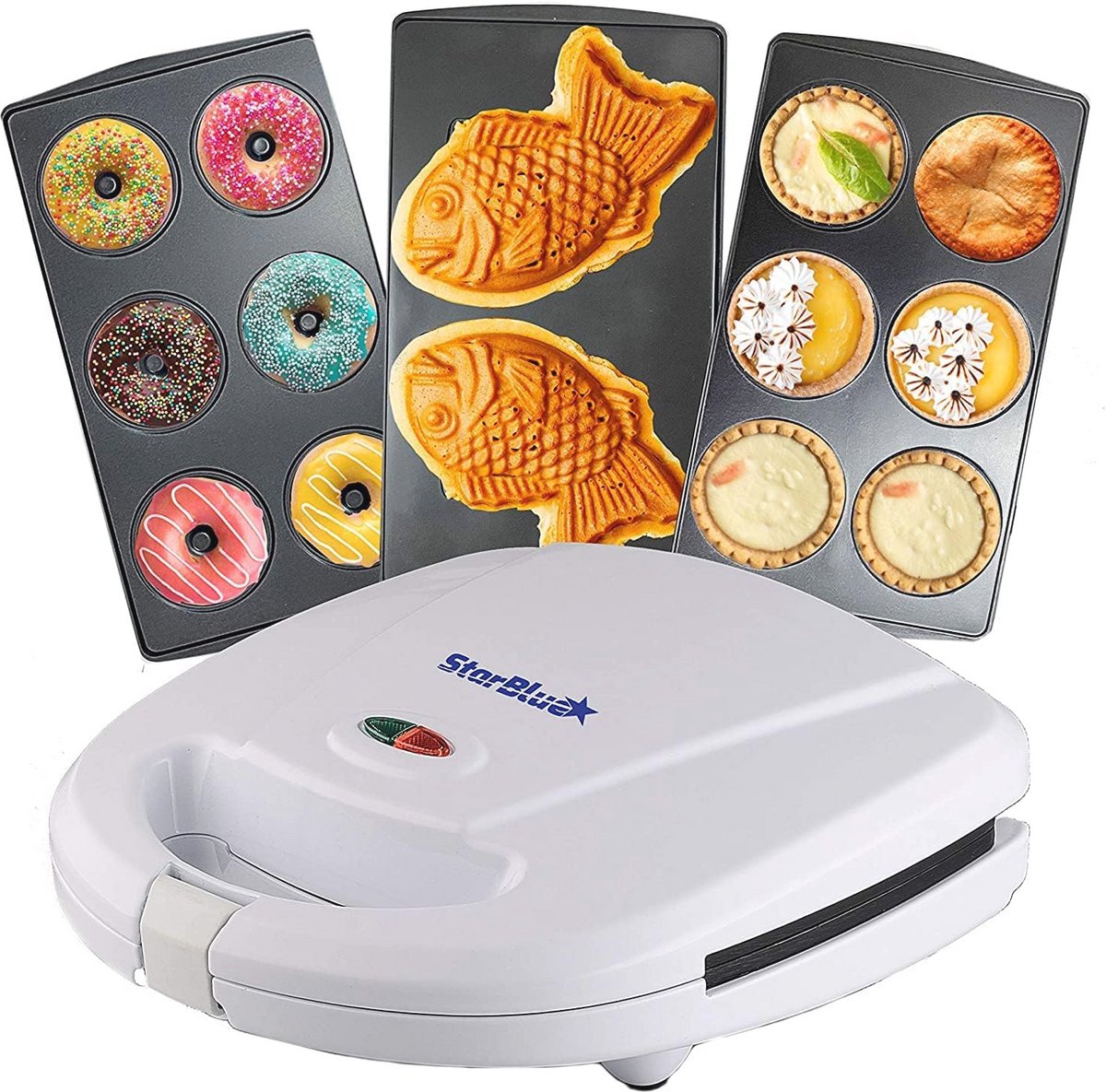 3-in-1 Dessertmaker voor Mini-Donuts, Taarten en Taiyaki - Ideaal voor Creatief Bakplezier