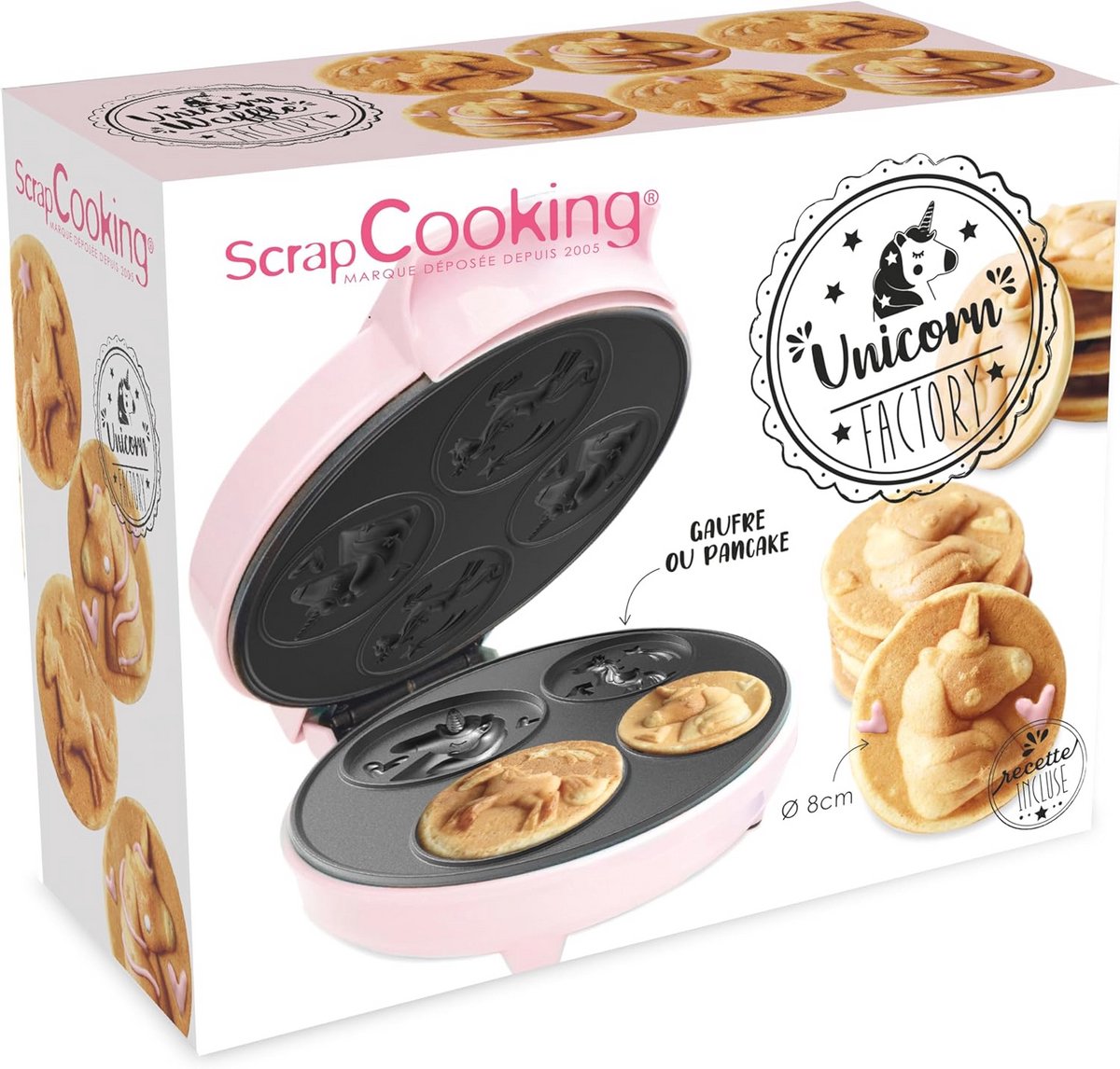 Eenhoorn Wafel- en Pannenkoekenmachine - Antiaanbaklaag - Ideaal Cadeau voor Bakken en Koken - Inclusief Recept - Roze