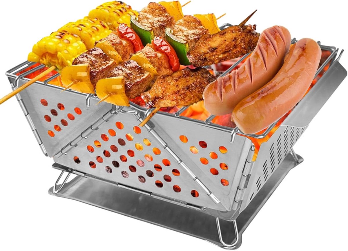 Draagbare Mini-Grill voor Buiten - Opvouwbare Houtskool BBQ voor Picknick en Camping