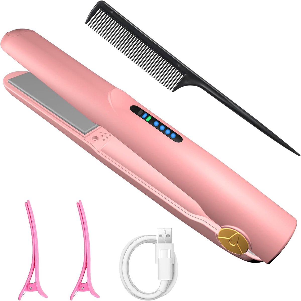 Draadloze Mini Stijltang 2-in-1 voor Slagen en Krullen – Draagbare USB Stijltang met 3 Temperatuurinstellingen en Snelle Oplaadfunctie