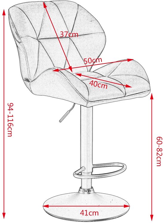 Tabouret de bar réglable - Tabouret de bar - Tabourets de bar avec dossier - Set de 2 - Rotatif à 360° - Ressort à gaz - Repose-pieds en acier - Siège en cuir - Cuir marron foncé