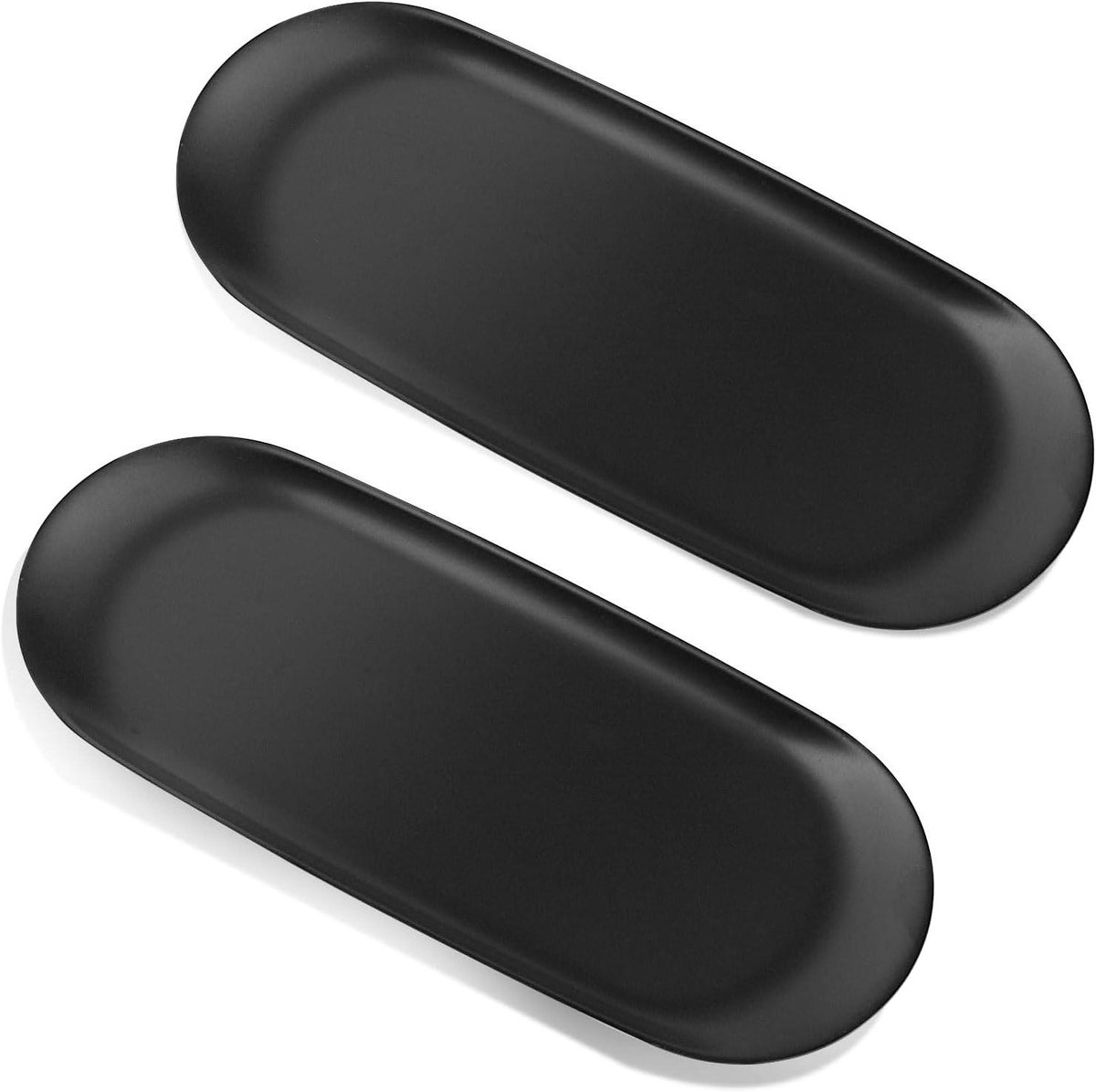 Decoratief ovaal dienblad - 2 stuks - zwart - roestvrij staal - 23 x 9,5 cm