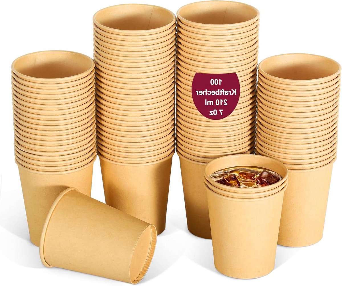Bruine papieren bekers - wegwerpbeker - 100 stuks - 210 ml - karton