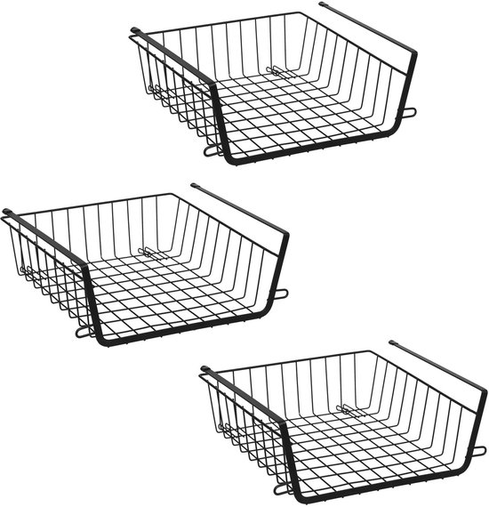 Relaxdays metalen draadmand, 3 stuks, rechthoekig, opbergmand voor badkamer, HBD: ca. 15x28x20 cm, mandje, wit