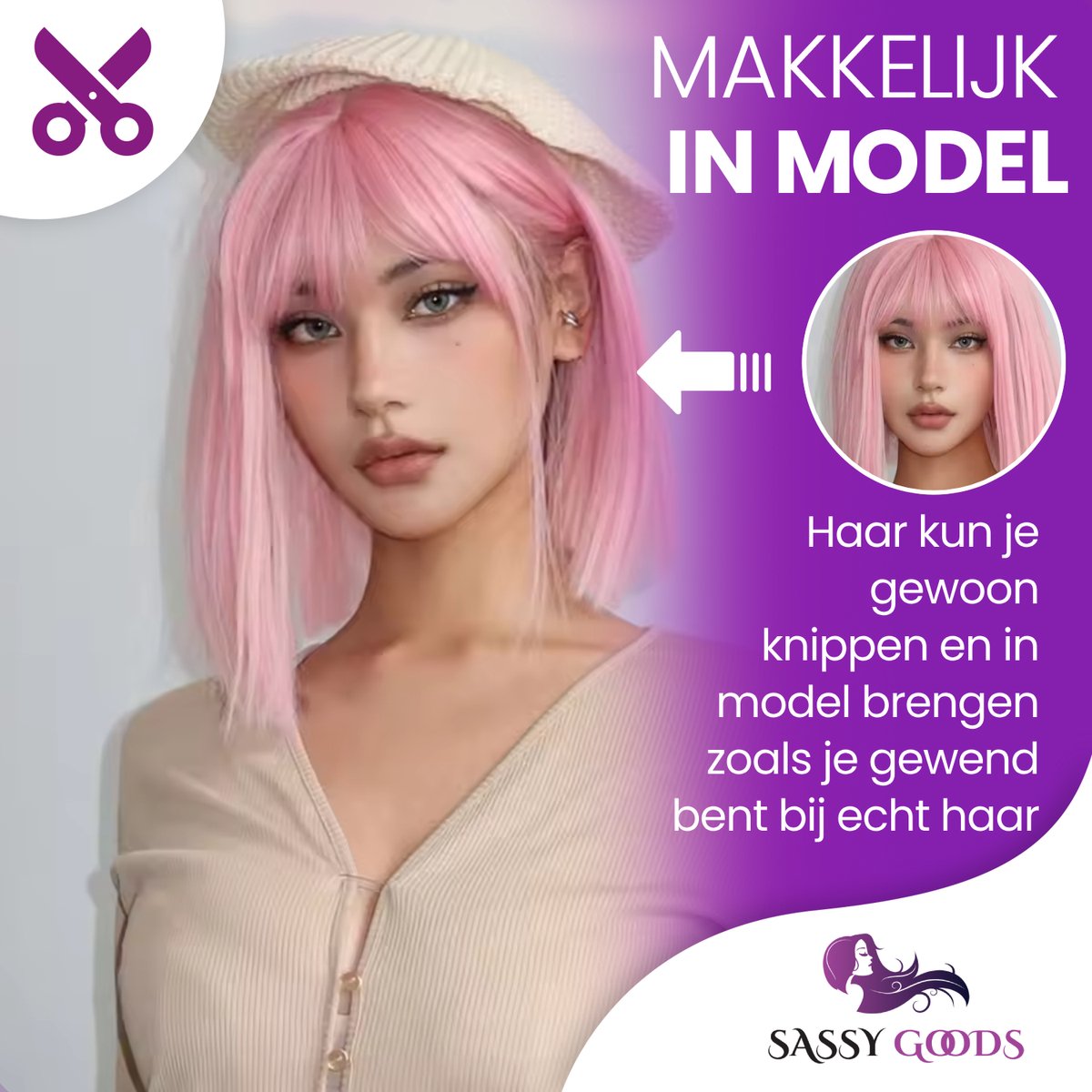 SassyGoods Roze Pruik Bob - Pruiken Dames Kort Haar - Wig - Wasbaar - 30 cm — afbeelding 2