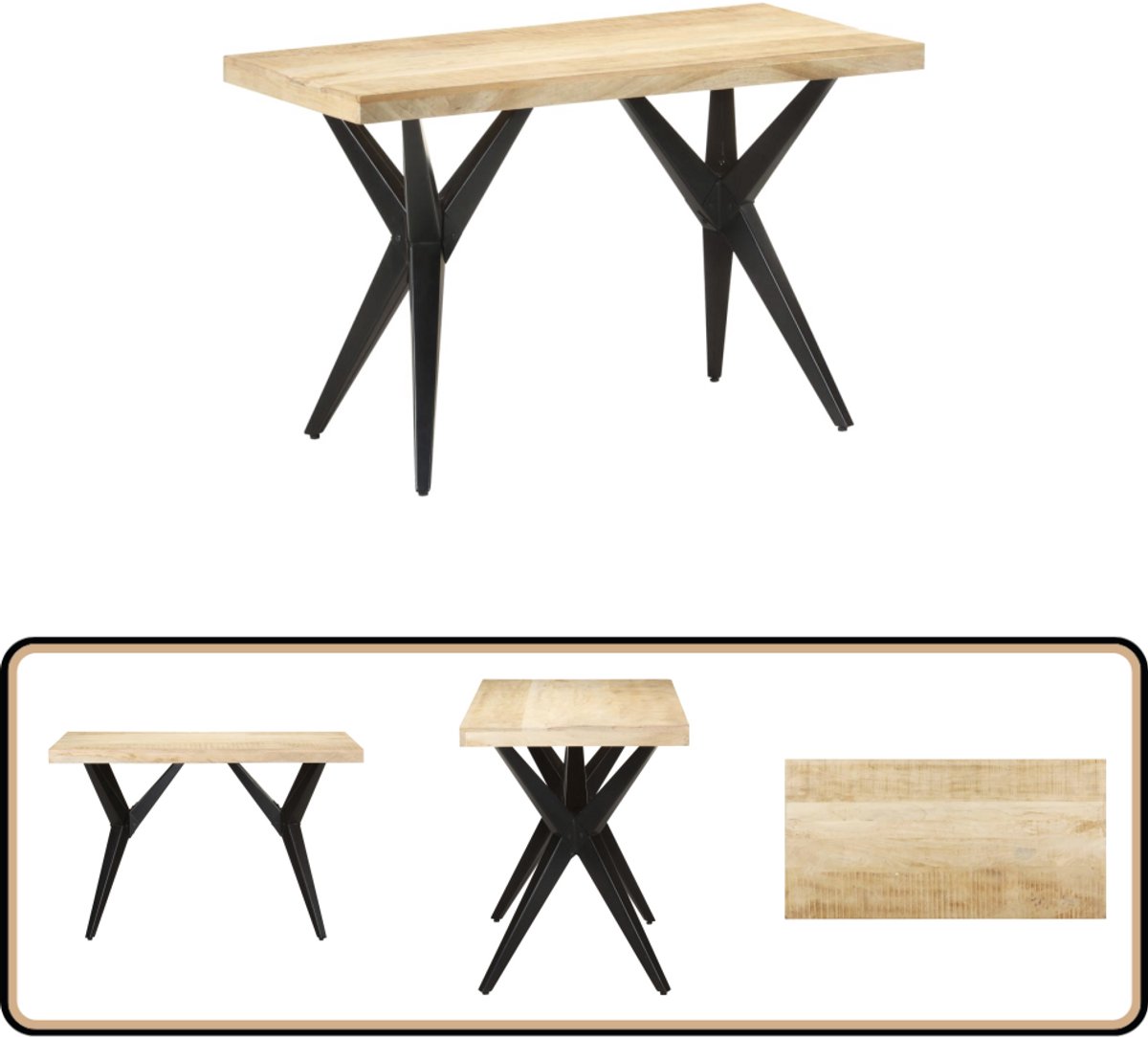 vidaXL Eettafel - 120x60x76 - cm - massief - mangohout naturel