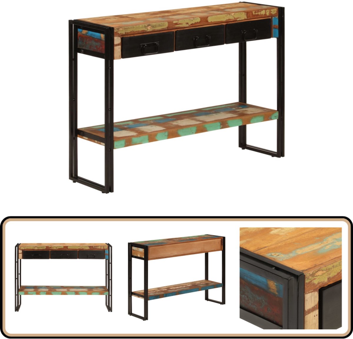 vidaXL Wandtafel - 110x30x76 - cm - massief - gerecycled - hout Zwart