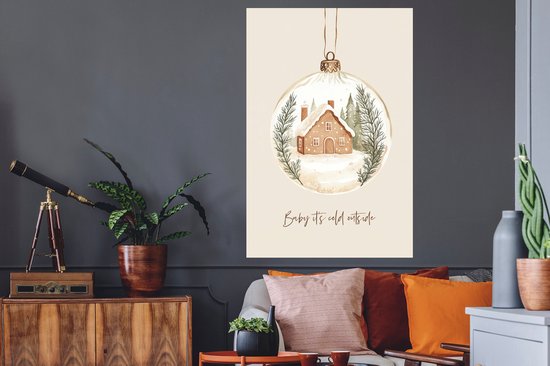 Stickers muraux - Film autocollant - Citation - Hiver - Noël - Beige - Boule de Noël - 80x120 cm - Film adhésif - Stickers muraux chambre d'enfant - Papier peint autocollant - Papier peint autocollant - Film autocollant