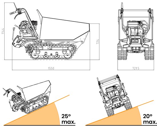 Mini rupsdumper kipbak 500kg 9pk 6+2R snelheden elektrische start Torros MRD500H6E van Torros — afbeelding 2