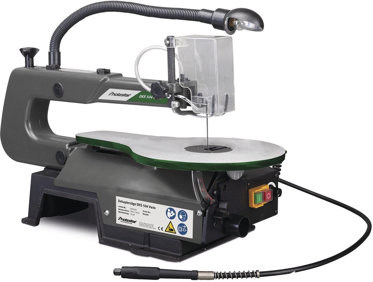 Figuurzaag decoupeerzaag zaaghoogte 52 mm uitlading 405 mm 0,09 kW 230V variabele snelheden 550-1600 tpm Holzstar DKS504 VARIO