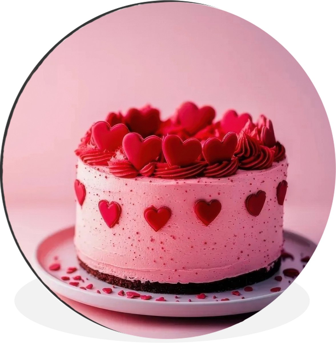 WallCircle Wandcirkel - Muurcirkel - Taart - Hart - Roze - Aluminium - Dibond - 60x60 cm - Binnen en Buiten Taart - Hartjes