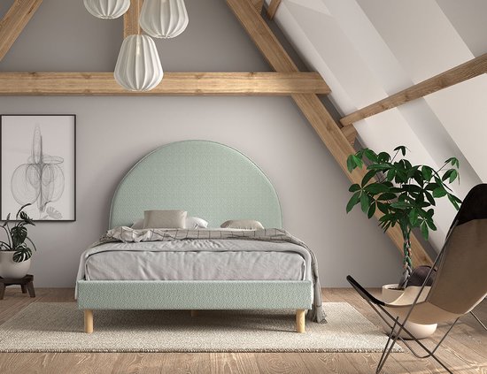 Lit rembourré Maeva 140x200cm - tissu bouclé vert - Vipack - Lits doubles rembourrés - Vert - Textile - Lits doubles rembourrés