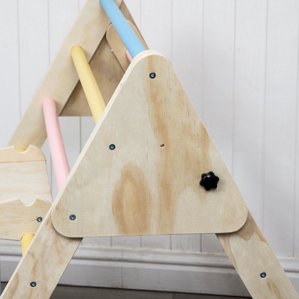 Buxibo XXL Klimrek - Opvouwbare Driehoek + Klimboog + Helling met Glijbaan - Montessori Meubels Houten Speelgym - Pastel - 210x83x81cm — afbeelding 3