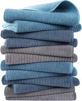 Premium microvezel geribbelde badstof keukenhanddoek blauw/grijs/blauwgroen 16" x 28" pak van 12