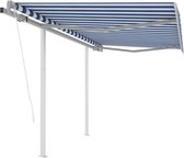 The Living Store Uitschuifbare Luifel - 350 x 250 cm - Blauw en Wit - Gepoedercoat Aluminium Frame