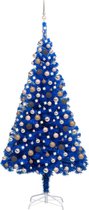 The Living Store Kunstkerstboom - Blauw 210 cm - LED-verlichting - Inclusief kerstballen en piek