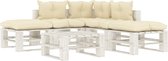 The Living Store Pallet Lounge Set - Grenenhout - 70 x 67.5 x 60.8 cm - crème en wit