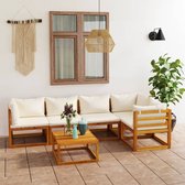 The Living Store Lounge Set - Bois d'acacia - Modulaire - kussen couleur crème - Résistant aux intempéries - 68x70x60cm