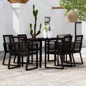 The Living Store Tuinset - Eettafel en 6 stoelen - 140 x 70 x 74 cm - zwart - Gepoedercoat staal en glas - PVC-rattan en staal - 53 x 57 x 77 cm