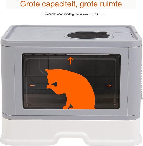 Kattenbak met Deksel Schep - Kap Kantelbaar - Grote XXL Kattentoilet Katten WC Kap Toilet - Buitengesloten kattenbak met deksel, afneembare bak, 49