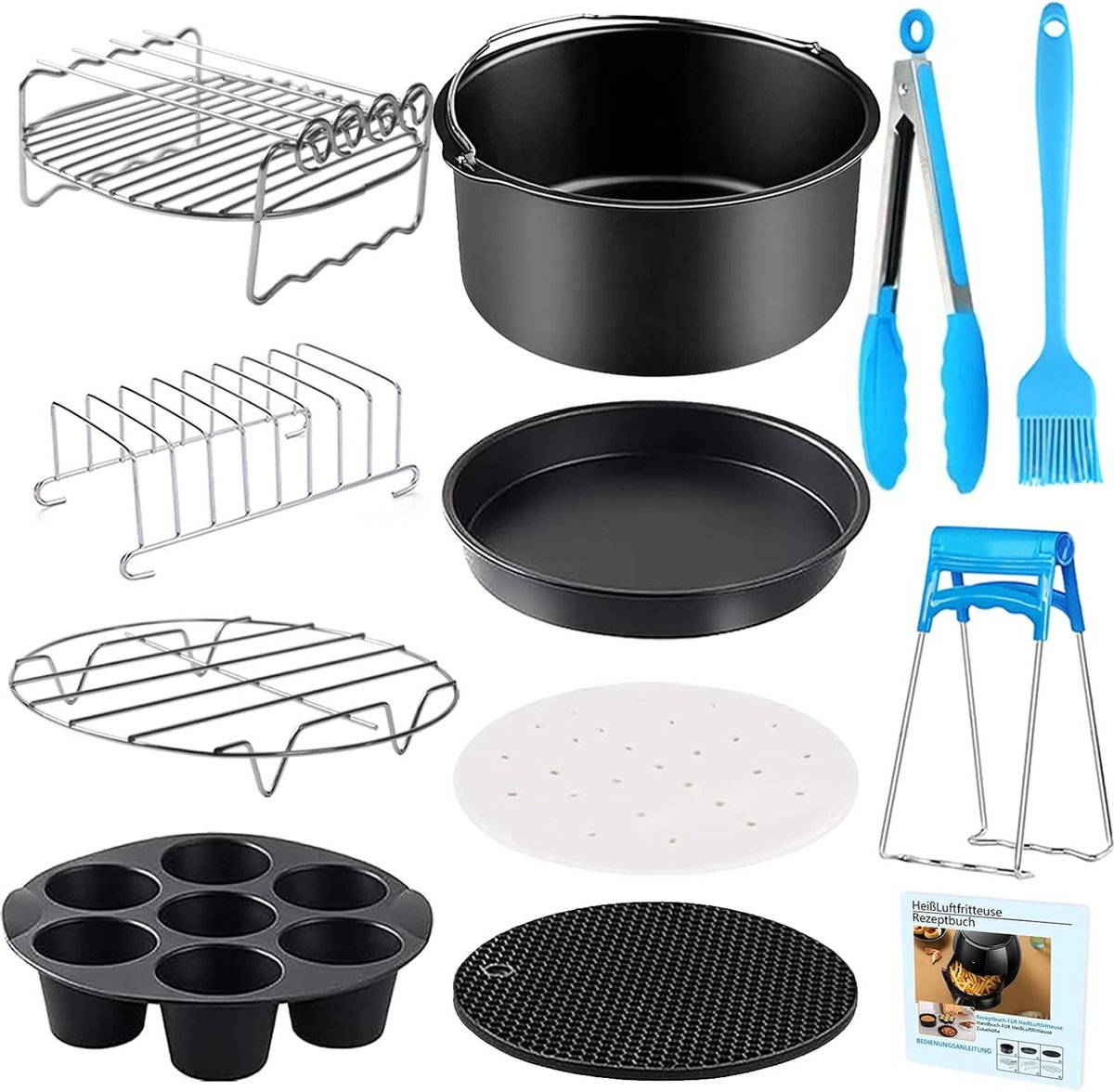 12 Pièces Accessoires pour friteuse Air Fryer Kit d'accessoires universels  pour friteuse à air chaud de 7 pouces