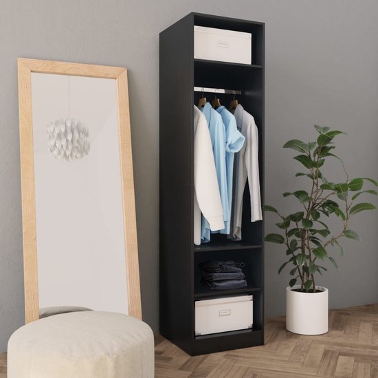 The Living Store Kledingkast Compacte kledingkast - 50 x 50 x 200 cm - Zwart bewerkt hout