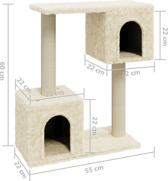 VDXL Kattenkrabpaal met sisal krabpalen 60 cm lichtgrijs