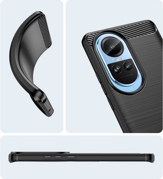 Coque Oppo Reno10 Pro - MobyDefend TPU Gel Case - Métal Brossé + Aspect Carbone - Blauw - Housse de Protection pour Téléphone Portable - Coque de Téléphone Adapté pour : Oppo Reno10 Pro