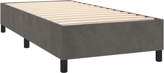 The Living Store Bed Boxspring - Donkergrijs Fluwelen Bed - 203 x 100 x 118/128 cm - Met LED