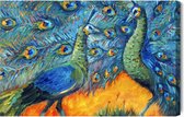 Schilderijkoning - Canvas Schilderij Kleurrijke Pauwen - 120 x 80 cm