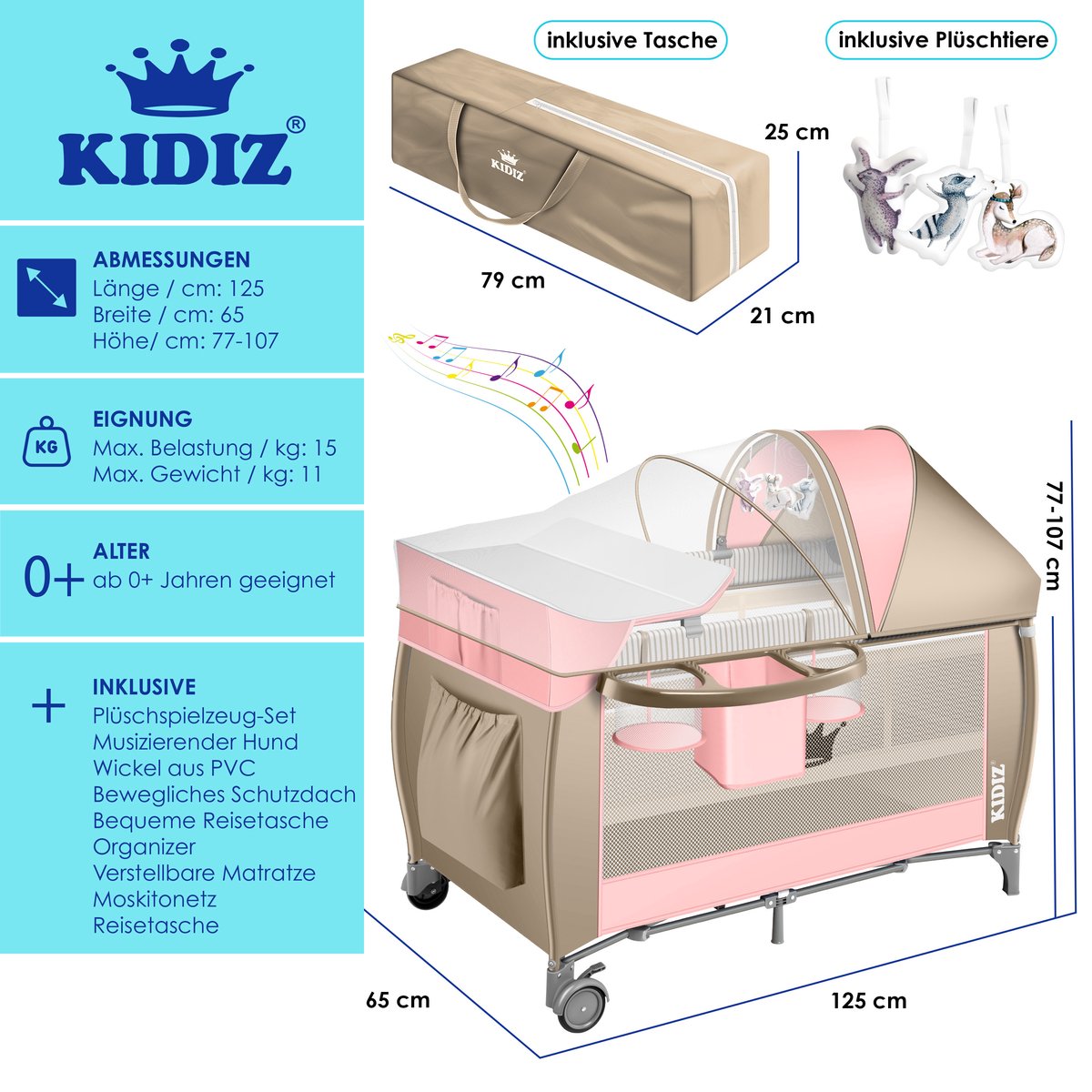 NIEUW Kidiz 3-in-1 Campingbedje/Reiswieg tot 15kg