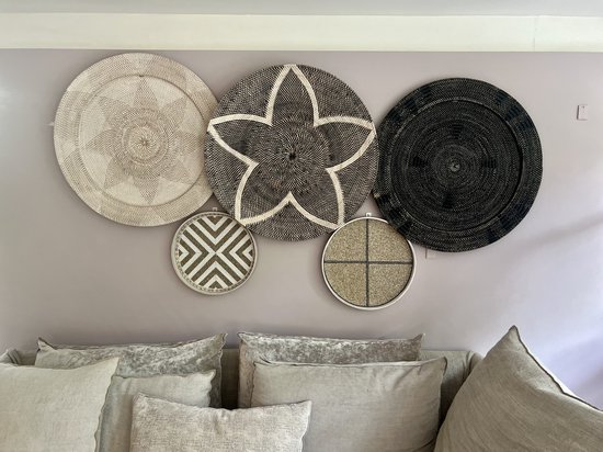 ASTNIC Set van 9 Boho wandmanden, wandbehang, rotan, decoratieset, rond geweven, boho rustieke wandmanden met kwastjes, macramé, handgeweven manden