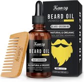Kanzy Baard Olie voor Mannen - Beard Oil Men for Beard Growth 30ml 100% Natural with Jojoba, Argan, Aloe Vera and Vitamine E Beard Oil Set with Comb inclusief kam