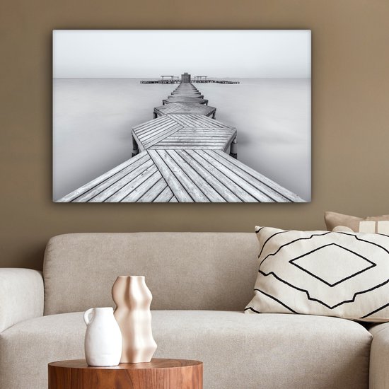 Canvas doek - Foto op canvas - Steiger - IJs - Zwart - Wit - Muurdecoratie - 90x60 cm - Canvas schilderij