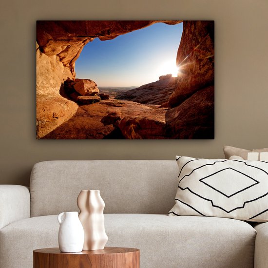 Tableau sur toile - Toile sur toile - Grotte - Désert - Nature - Soleil - Décoration murale - 90x60 cm - Toile - Salon