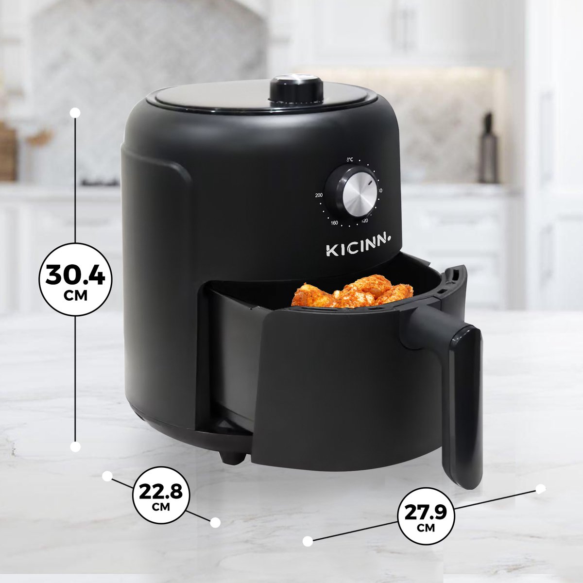 Kicinn Airfryer - Airfryer XL - Hetelucht friteuse - 3 Liter - 1000 Watt - Zwart — afbeelding 6