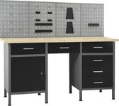 The Living Store Werkbank - Praktische opbergoplossing - Werkplaats en garage - Afmetingen- 160 x 60 x 85 cm - Draagvermogen- 500 kg - Kleur- zwart en grijs