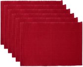 Basic Everyday Geribbelde Tafelblad 100% Katoen, Placemat Set, 13x19, Kardinaal Rood, 6-delig